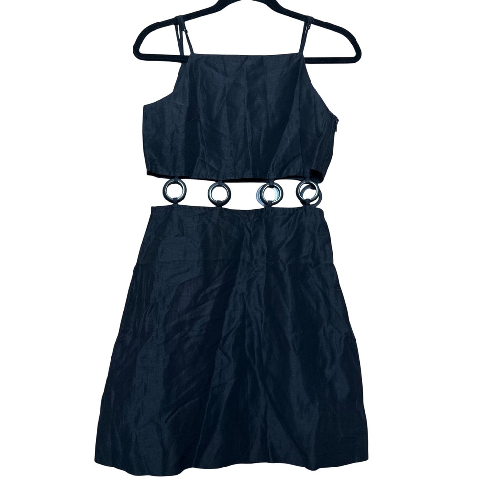 & Other Stories Paris Atelier Black Linen Blend Fitted O-Ring Mini Dress Size 6